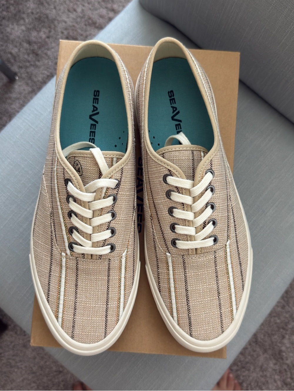 SeaVees Men’s Casual Sneakers in Natural Beige Stripe